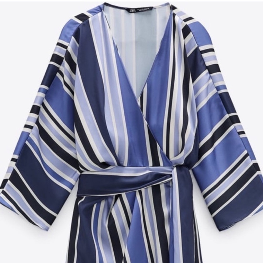 Zara Blue White Striped Wrap Lined Romper Size Small - Picture 5 of 16